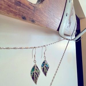 Shell inset .925 Silver Leaf Shaped Earrings